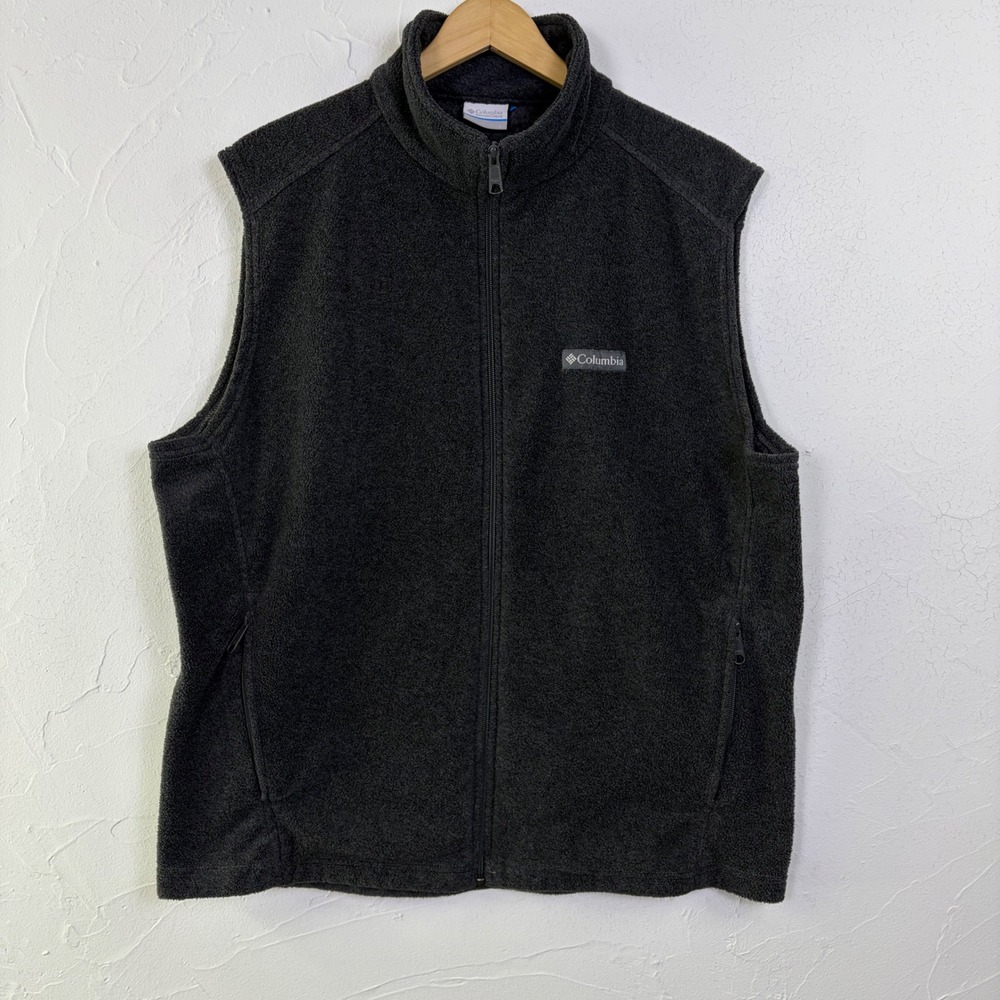 Columbia Fleece Vest Mens Large Dark Gray Full Zip Sleeveless Gorpcore Outdoor